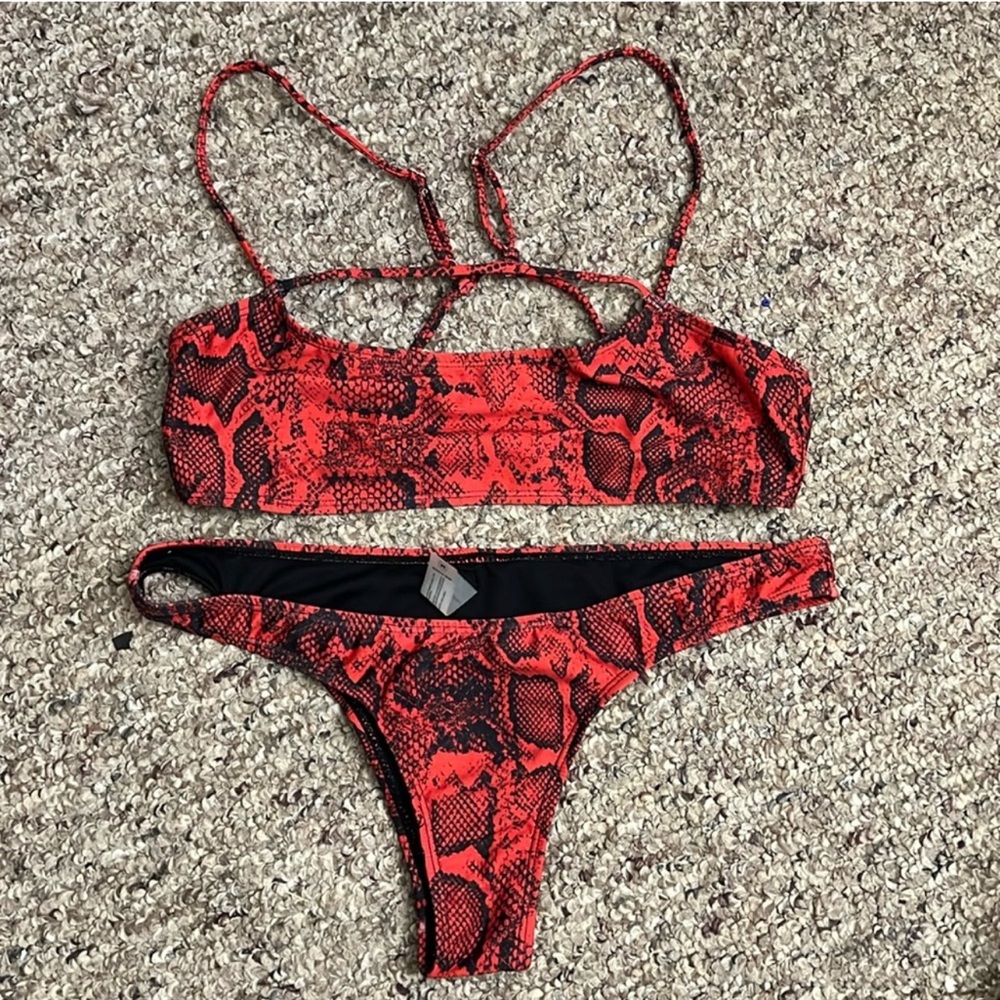 Red Snake Print Bikini Set